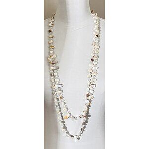 Beaded Long Necklace Off White Shell And Crystal‎ Beads. Beautiful.